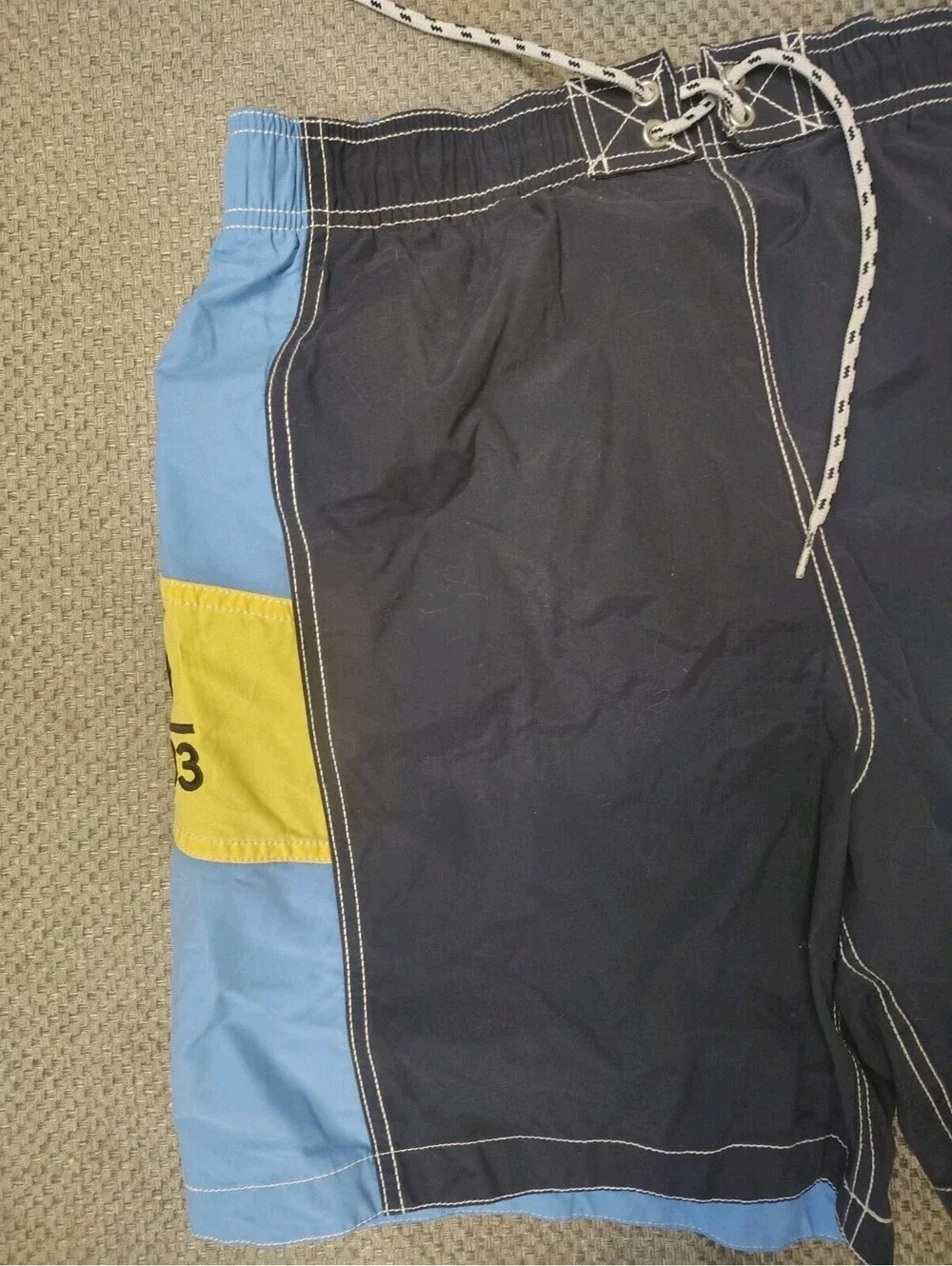 NWT Nautica Swim Trunks Mens Large Navy Colorblock Board Shorts Printed Logo New